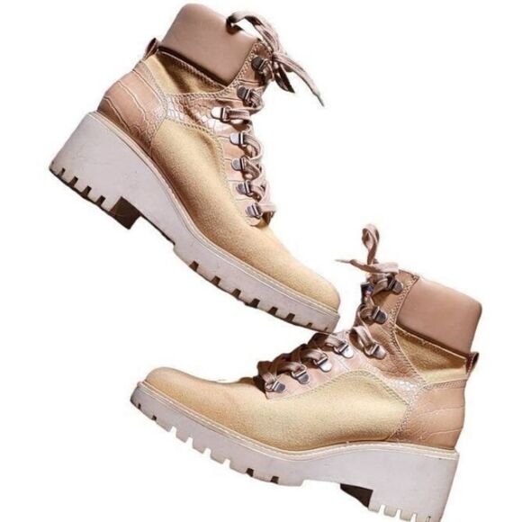 Dolce Vita Hank Combat Wedge Boots Canvas Faux Leather 9.5 - Picture 1 of 6